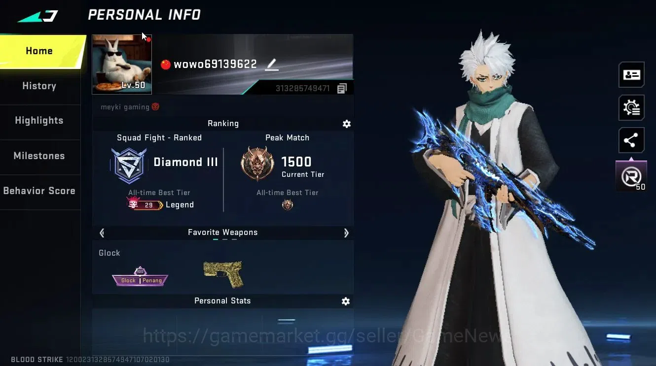 Blood Strike Accounts Collab Skin ASIA|ETERNAL AK47 Lv3|Collab BLEACH [Toshiro, Etc]+TR [FN2000]|Anniv EVO FAL-Draco|ULTRA 3