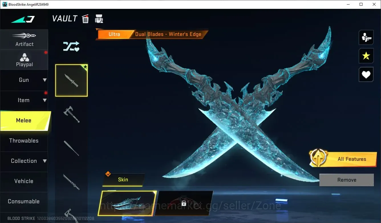 Blood Strike Accounts Starter ASIA Starter|1 ULTRA MELEE Dual Blade - Winter's Edge| 1 Epic Rename Card|Check 1