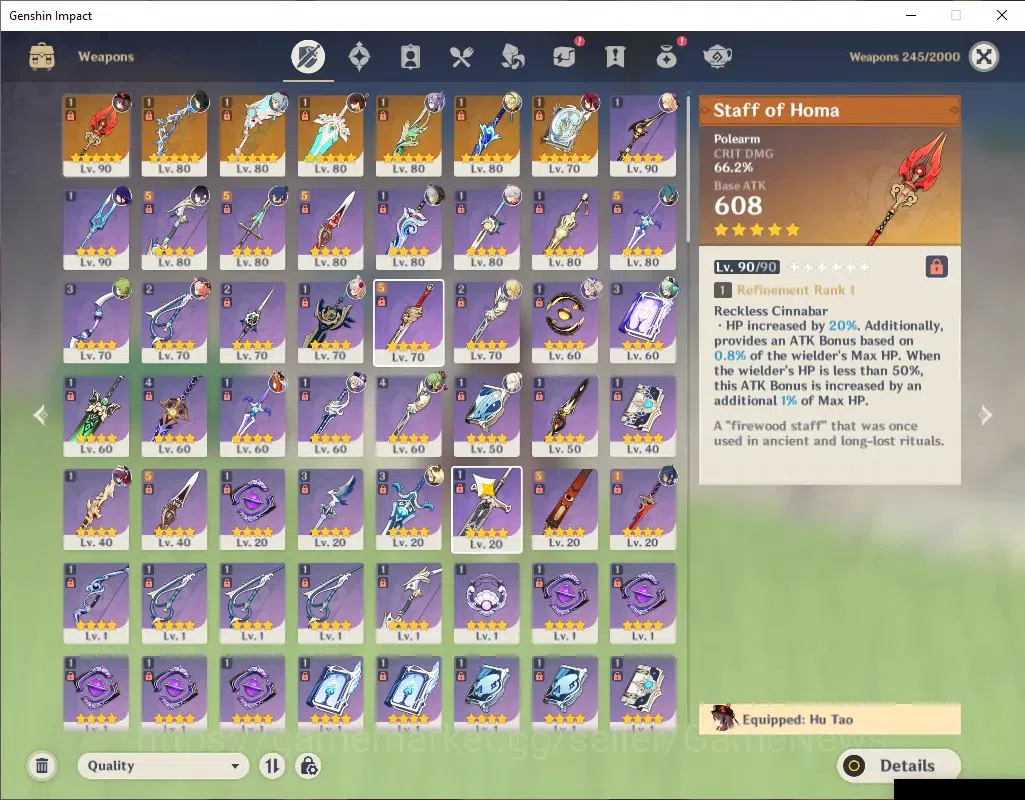 Genshin Impact Accounts ASIA|Hutao PremTeam+Homa|8 Limited + 7 (*5Weapon)| image 7