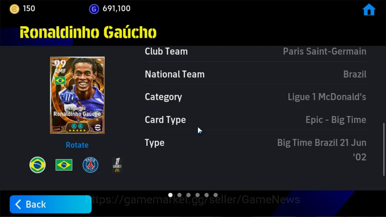 eFootball Accounts Android|Big Time Ronaldinho Gaucho 21 Jun'02,Ousma image 6