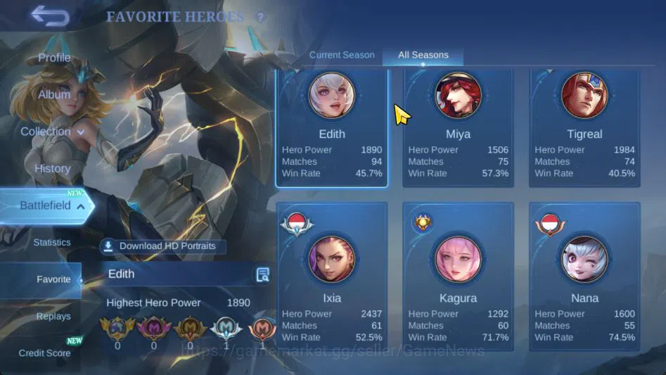Mobile Legends: Bang Bang Accounts Collector Hero 90|Skin 142|Max Emblem|LBox[Franco,Karrie],Cyclops SpongB,LB Tigreal,2 5