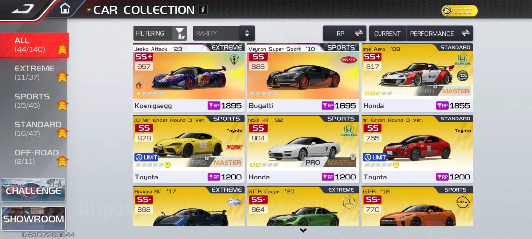Racing Master Accounts SEA |Lvl 19|2 PL Cars ( jesko Attack Ecu 1, Veyron SS ) + 40 Etc Cars ( S2000 Ecu 3, NSX -R Ecu 2 1