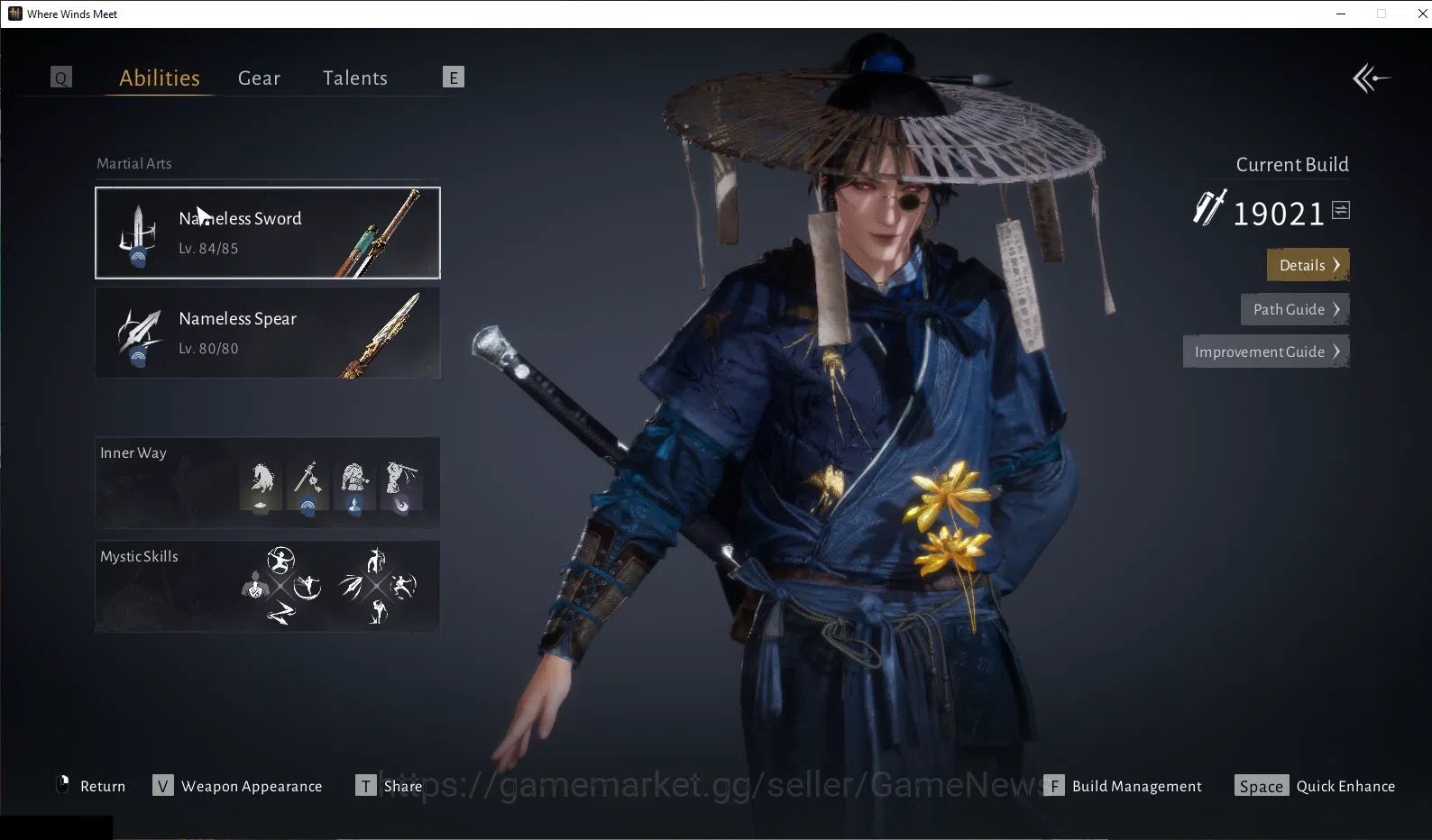 Where Winds Meet Accounts GLOBAL|Lv 84|GS 19k|6,8K Jade|Peaceful Life Set|Nameless Sword+Nameles Spear|100% Oddt|MC 2