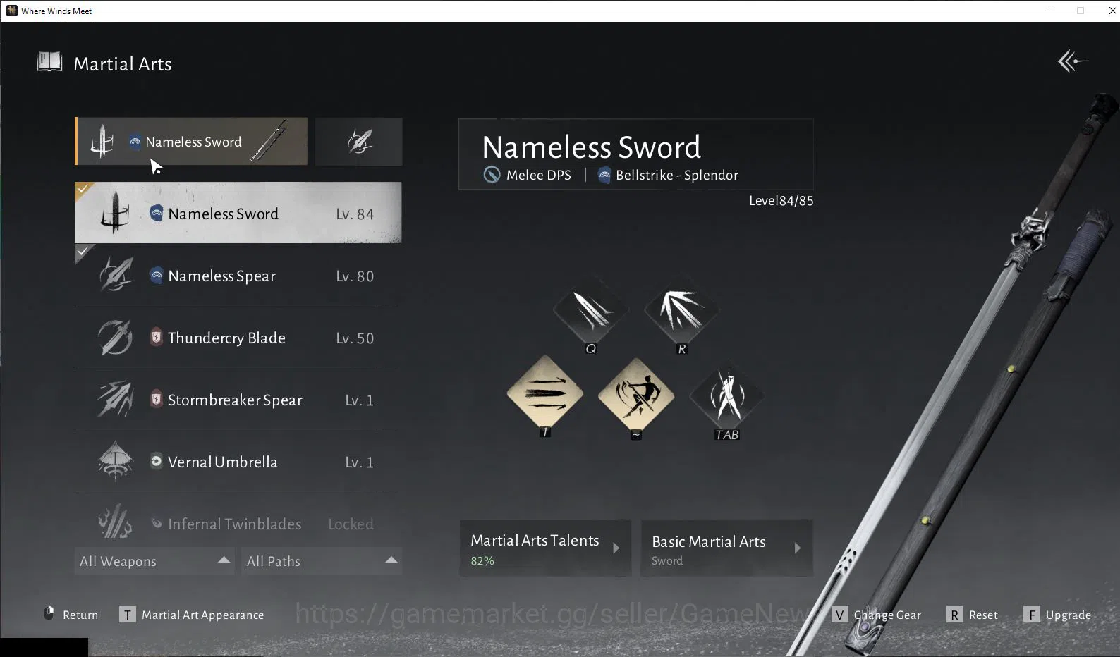 Where Winds Meet Accounts GLOBAL|Lv 84|GS 19k|6,8K Jade|Peaceful Life Set|Nameless Sword+Nameles Spear|100% Oddt|MC 9