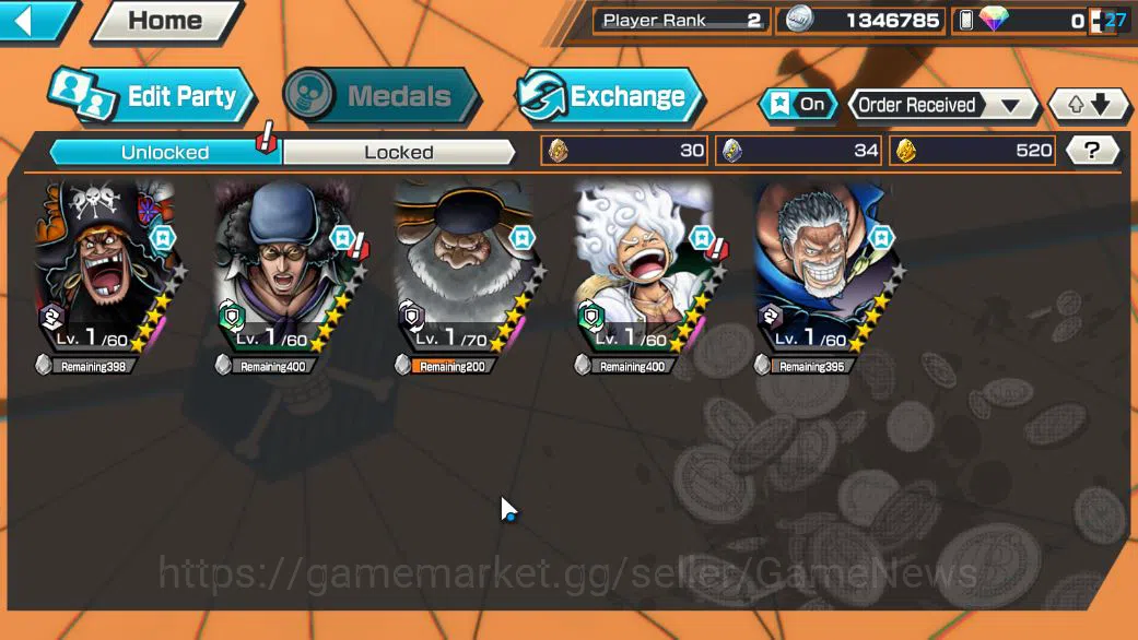 One Piece Bounty Rush Accounts Starter Global|5 EX|4Emperor Mashall D.Teach,BP Kuzan,5Elders Saturn,4Emperor Luffy|Rank 3