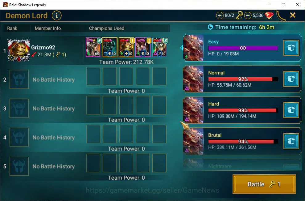 Raid: Shadow Legends Accounts Starter Lv40 455K Power|5,5K Gems+25K Energy|1 Mythical (Galathir)|14 Legendary 20