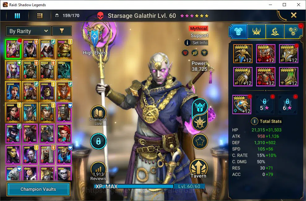 Raid: Shadow Legends Accounts Starter Lv40 455K Power|5,5K Gems+25K Energy|1 Mythical (Galathir)|14 Legendary 3