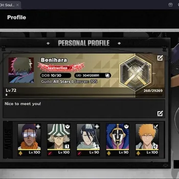 BLEACH: Soul Resonance Accounts Nuverse SEA |Lv.72|6 SSR 5 Sign(IchigoDZ.B6,KuchikiB4,KisukeB1,Yoruichi)+Stamp,Etc|Log