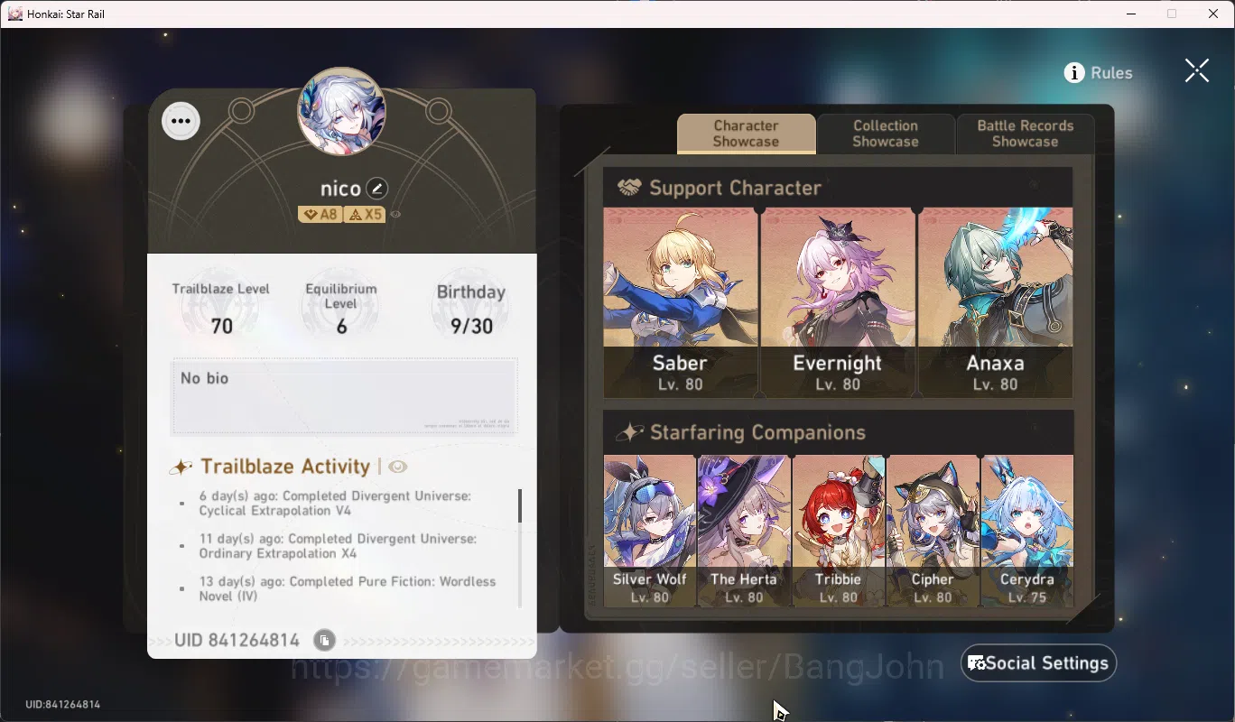 Honkai Star Rail Accounts ASIA TL 70 | 14 Limit Evernight Sign,Saber Tribbie image 2