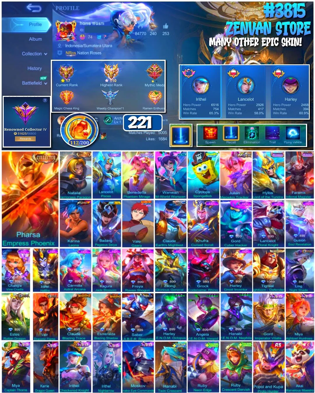 Mobile Legends: Bang Bang Accounts #3815 221 Skins | Collectors Pharsa & Natalia | Sp image 1