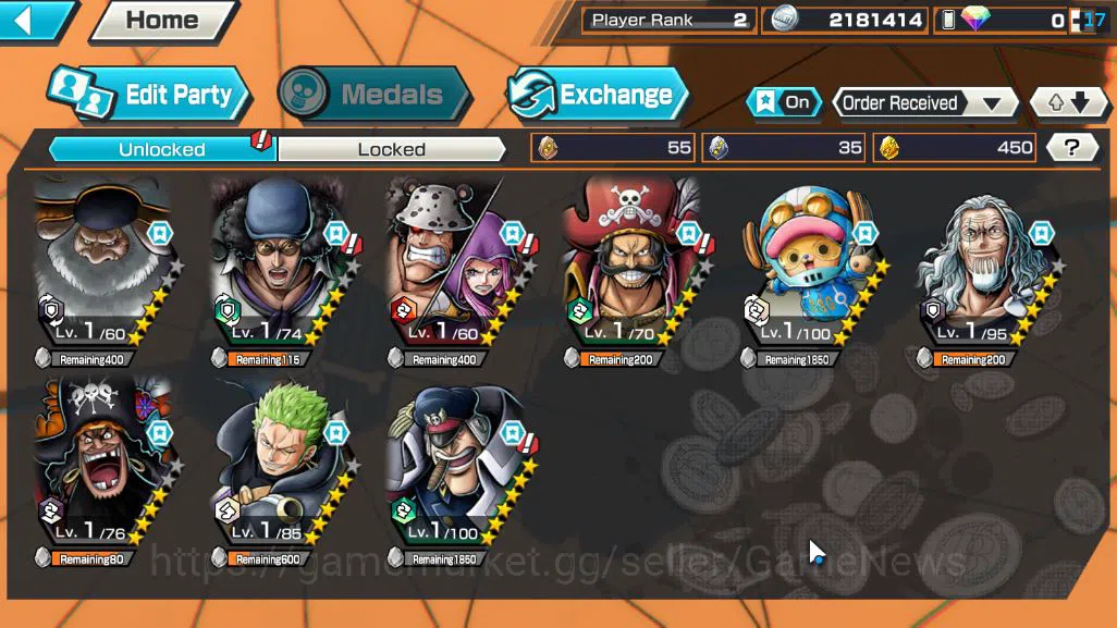 One Piece Bounty Rush Accounts Starter Global|4EX|Five Elders ST.Saturn,TFE Marshal D Teach,Blackbeard Kuzan,KOP Gol D 3