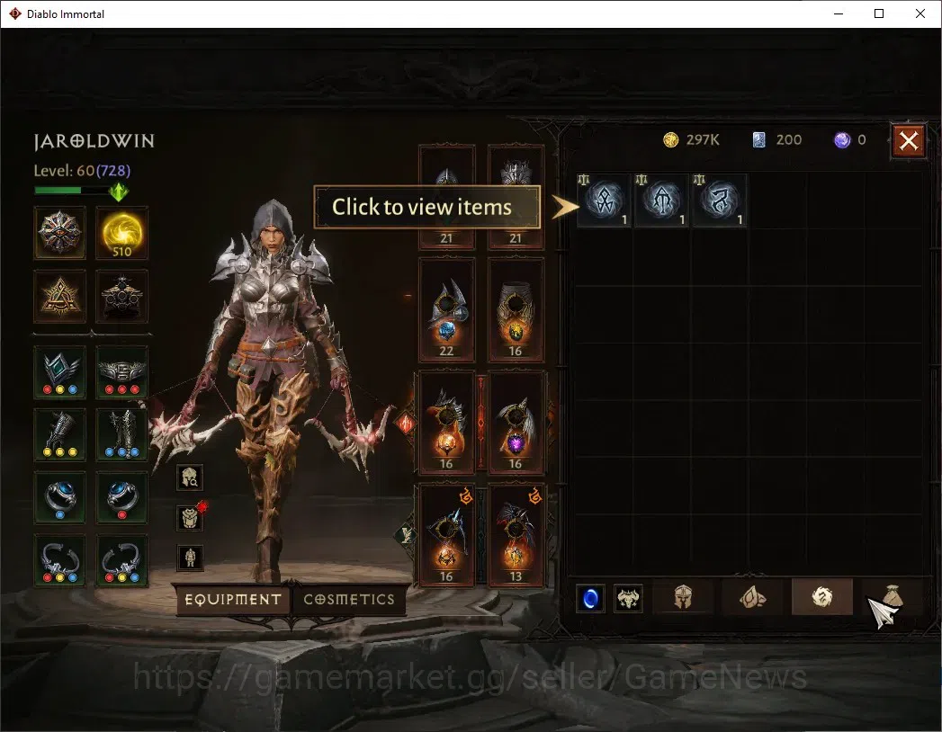 Diablo Immortal Accounts High-End SA - Oza|CS ON|Lv 60 (728)|Demon Hunter|CR 42k|Reso 510|Paragon Vanquisher|Inferno IV|1 7