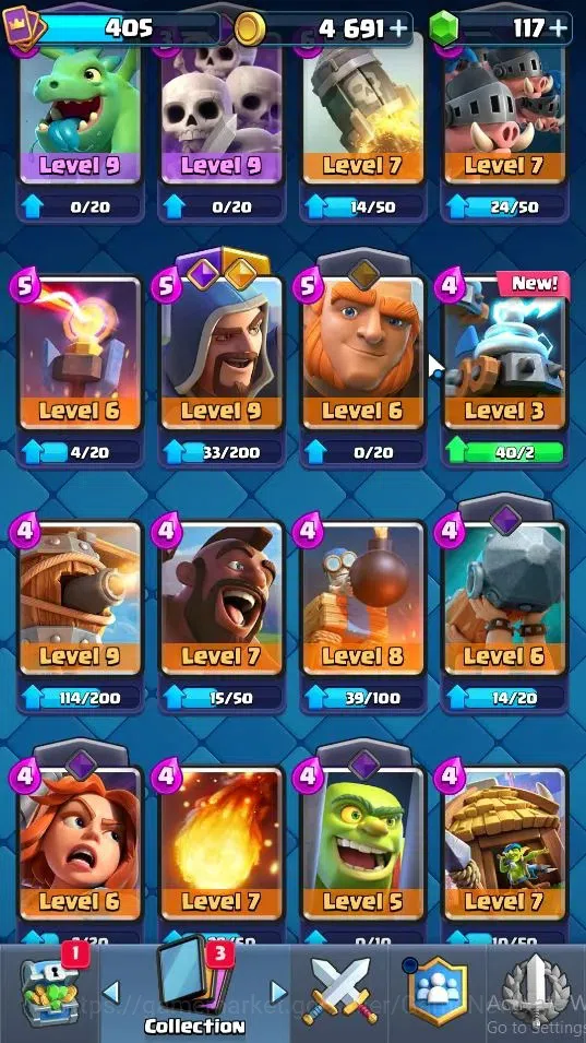 Clash Royale Accounts High-End Lv 405|Trophy 3041|KTL 10|Card 52/121|1 Hero 4 EVO 11 Epic 20 Rare 21 Common|Take Mail|Check 12