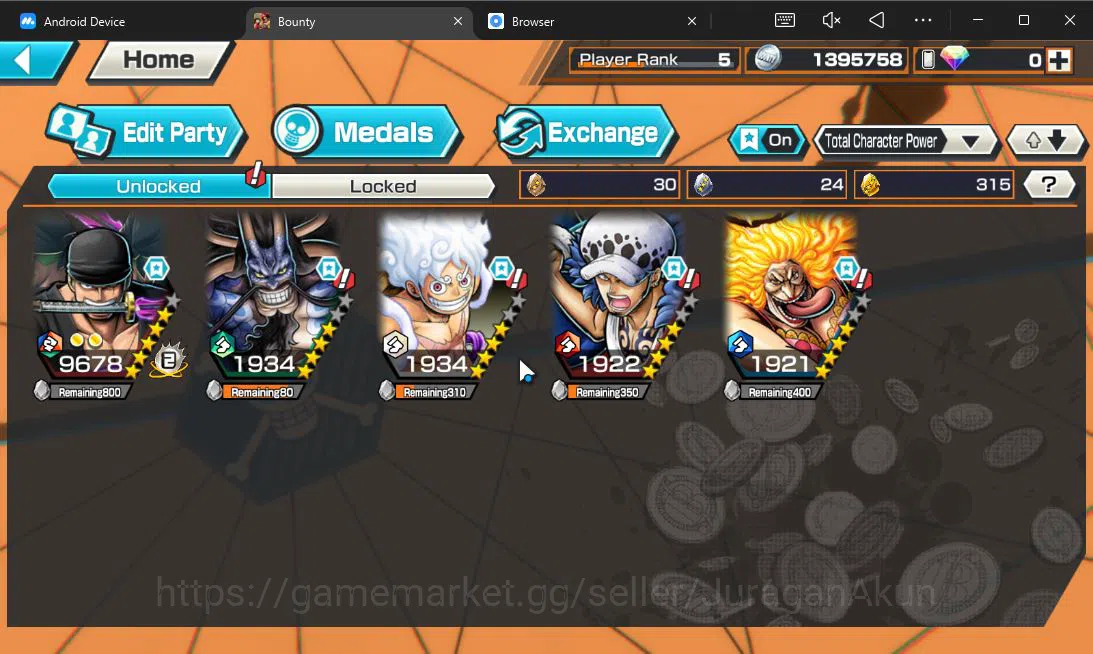 One Piece Bounty Rush Accounts Global | 5 META EX | Oniga Roronoa Zoro, BoM Kaido image 5