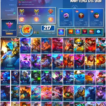 Mobile Legends: Bang Bang Accounts #4259 217 Skins | Gord Conqueror (Legend) | Karina Leona (King of Fighters) | Tigreal