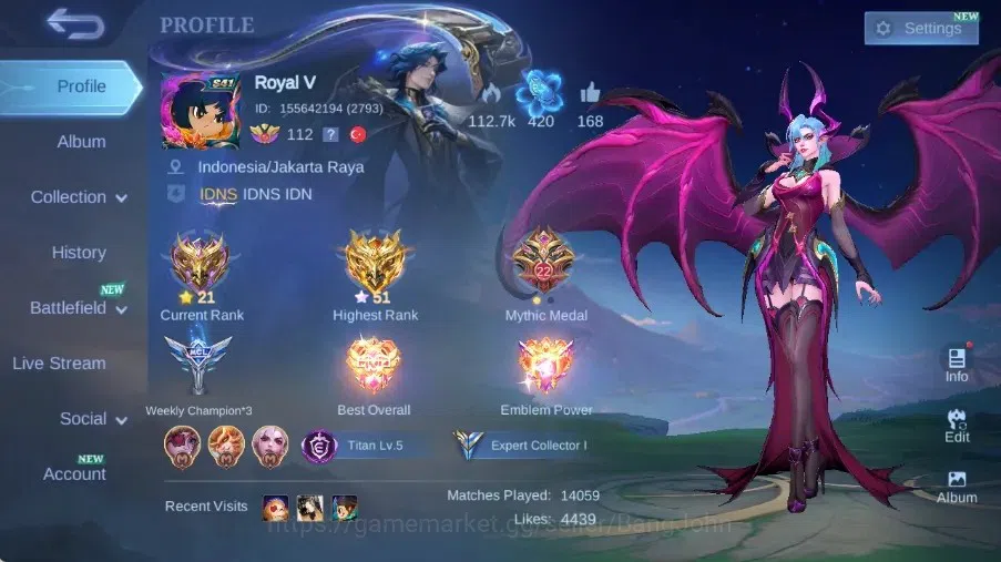 Mobile Legends: Bang Bang Accounts Collector Global|Skin 242|Expert|Collector Natalia,Blazing Franco+Aldous,Lightborn 1