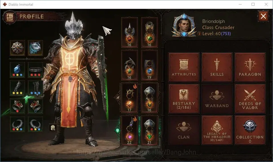 Diablo Immortal Accounts High-End EU-Sescheron | 60 (753) Crusader-Sliner | CR 42k | Reso 570 | Inferno IV | Lv30 (7 1