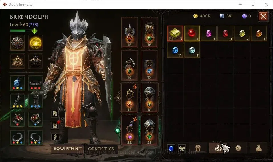 Diablo Immortal Accounts High-End EU-Sescheron | 60 (753) Crusader-Sliner | CR 42k | Reso 570 | Inferno IV | Lv30 (7 11