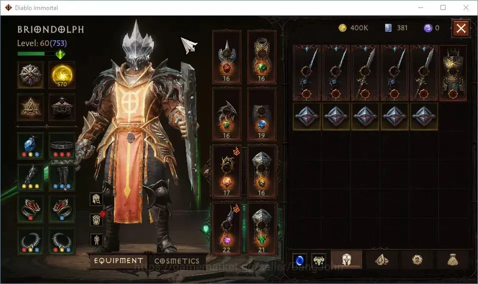 Diablo Immortal Accounts High-End EU-Sescheron | 60 (753) Crusader-Sliner | CR 42k | Reso 570 | Inferno IV | Lv30 (7 6
