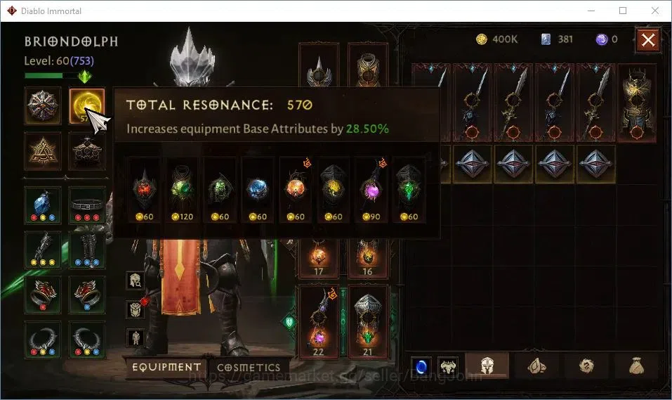 Diablo Immortal Accounts High-End EU-Sescheron | 60 (753) Crusader-Sliner | CR 42k | Reso 570 | Inferno IV | Lv30 (7 7