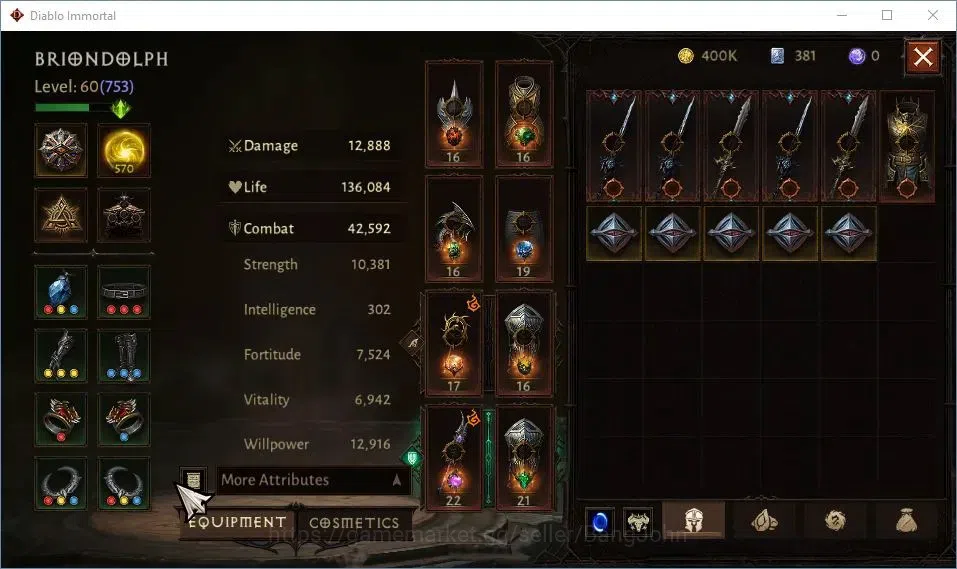 Diablo Immortal Accounts High-End EU-Sescheron | 60 (753) Crusader-Sliner | CR 42k | Reso 570 | Inferno IV | Lv30 (7 8