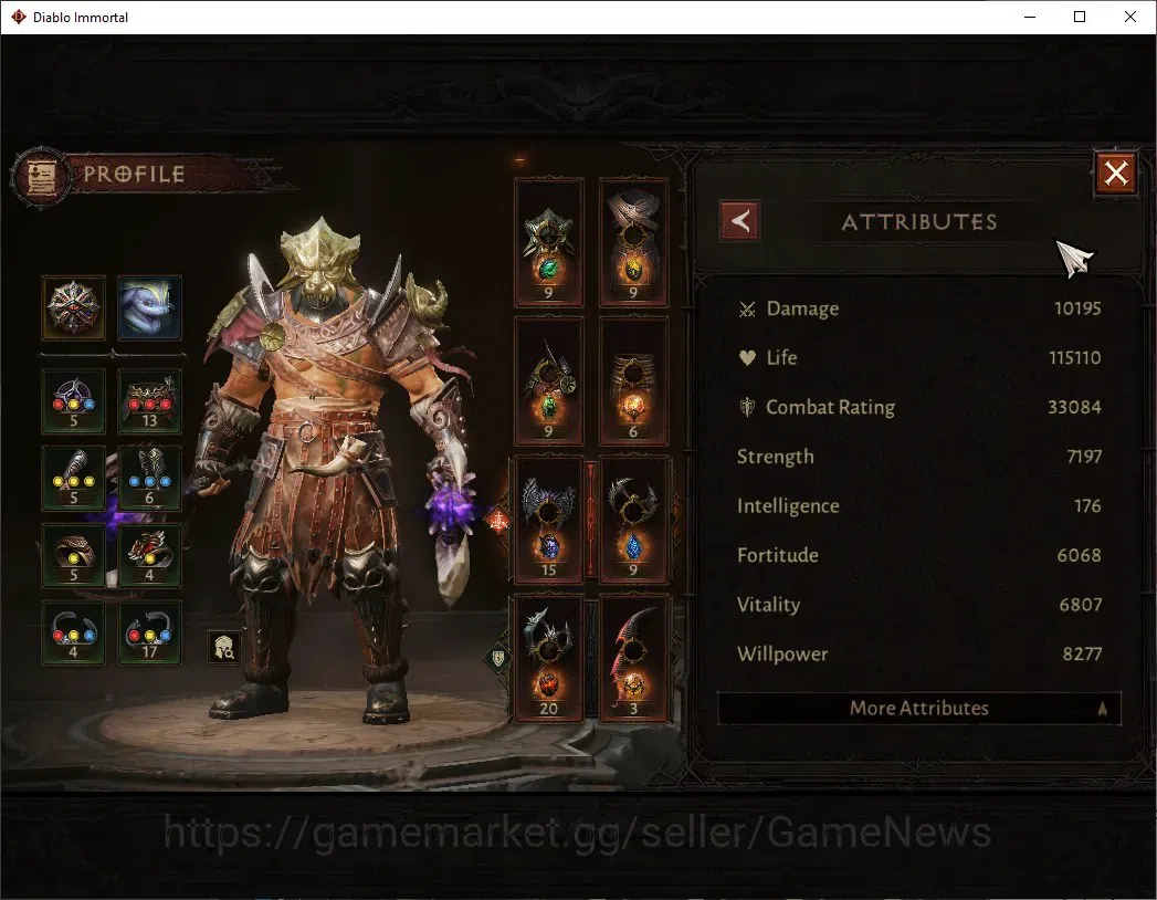 Diablo Immortal Accounts High-End SA - Malah|CS ON|Lv 60 (798)|Barbarian|CR 33k|Reso 420|Paragon Maledictor|Inferno I|2 3