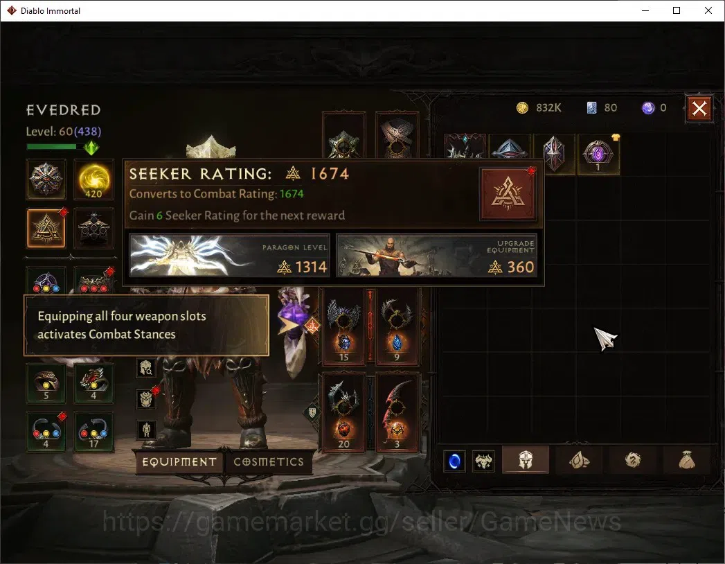 Diablo Immortal Accounts High-End SA - Malah|CS ON|Lv 60 (798)|Barbarian|CR 33k|Reso 420|Paragon Maledictor|Inferno I|2 5