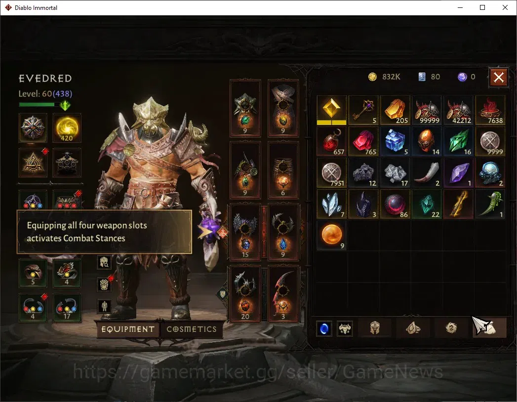 Diablo Immortal Accounts High-End SA - Malah|CS ON|Lv 60 (798)|Barbarian|CR 33k|Reso 420|Paragon Maledictor|Inferno I|2 7