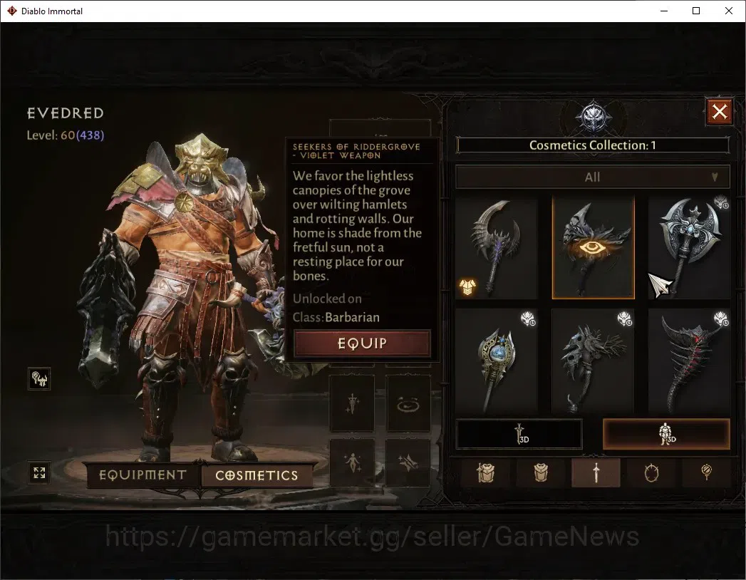 Diablo Immortal Accounts High-End SA - Malah|CS ON|Lv 60 (798)|Barbarian|CR 33k|Reso 420|Paragon Maledictor|Inferno I|2 9