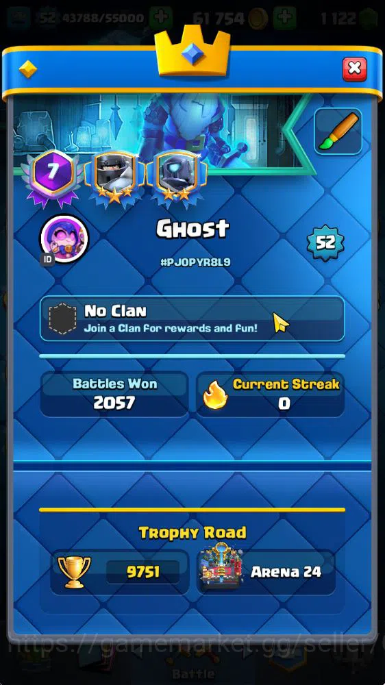 Clash Royale Accounts High-End Lvl 52|Trophy 9751|KTL 14|Limited Skin|Card 121|14 EVO,8 Champ,21 Legend,33 Epic,30 Rare,29 2