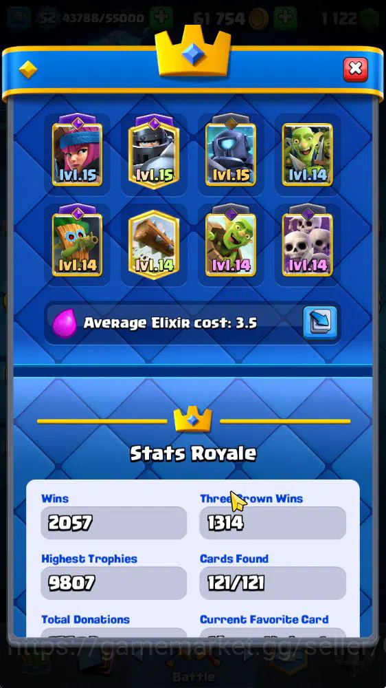 Clash Royale Accounts High-End Lvl 52|Trophy 9751|KTL 14|Limited Skin|Card 121|14 EVO,8 Champ,21 Legend,33 Epic,30 Rare,29 3