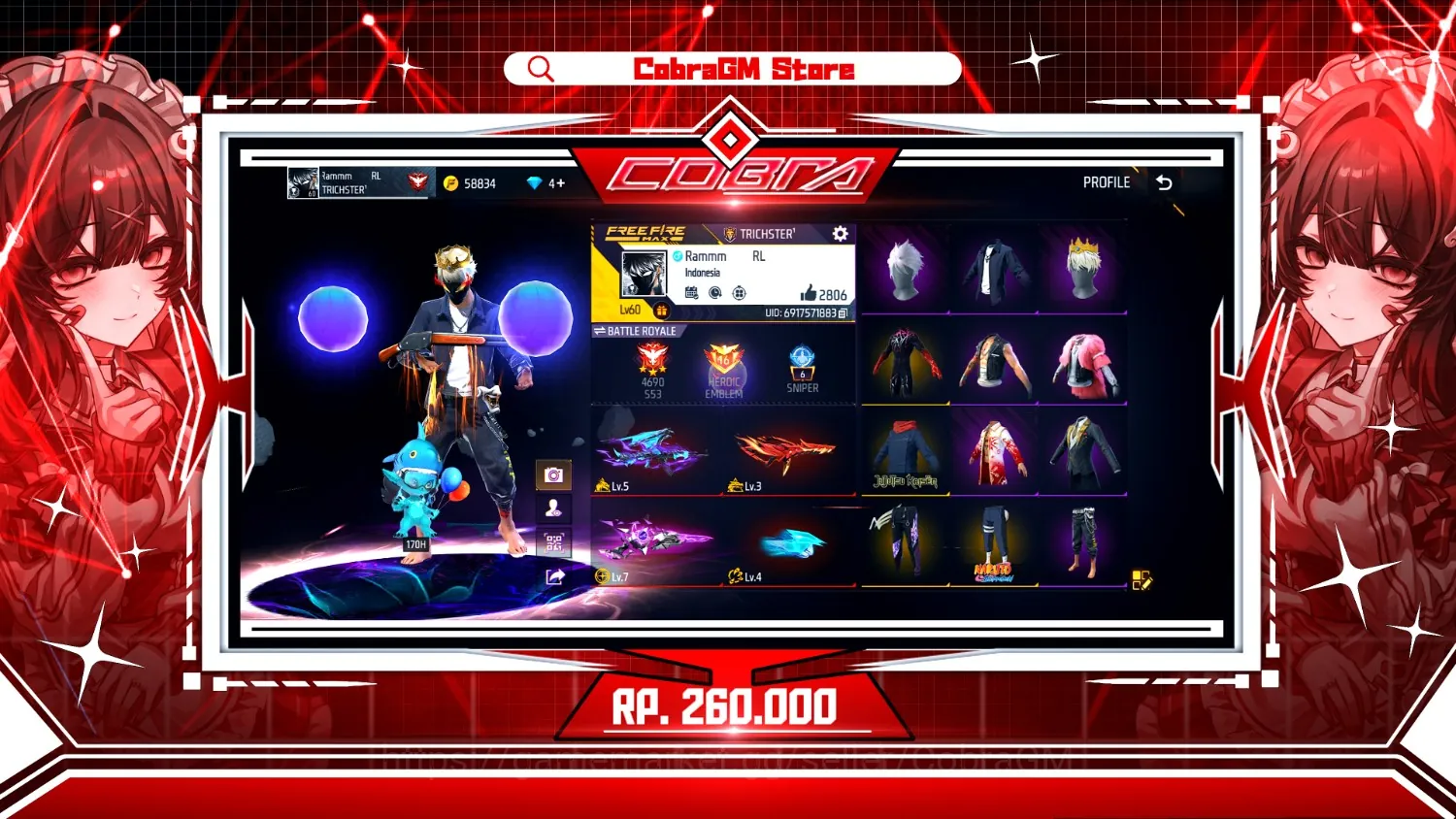 Free Fire Accounts Akun Free Fire Vault 234 | Evo 4 Max 1 | Void | Cluber | Genji | Kakashi | Angel | Yuji | Simplicity 1