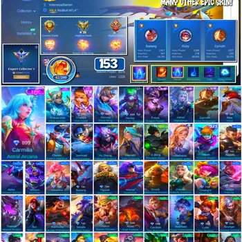 Mobile Legends: Bang Bang Accounts 🔥 #4130 🔥 💎 153 Skins 👑 Epic Carmilla Astral Arcana ⚔️ Expert Collector V ⭐ Epic Yi