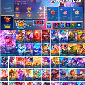Mobile Legends: Bang Bang Accounts #4416 434 Skins | Freya Galactic Vanquisher (LEGEND) | Lesley Angelic Agent (LEGEND
