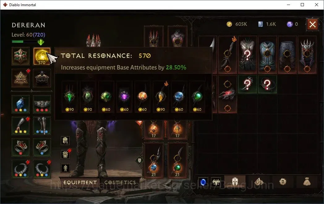 Diablo Immortal Accounts High-End NA-Chains Of Honor |60 (720) Tempest-Vanquisher|CR 42K|Reso 570|Inferno IV|1 11