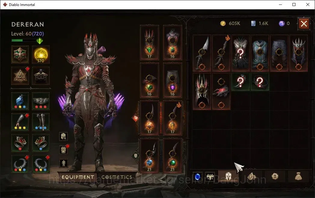 Diablo Immortal Accounts High-End NA-Chains Of Honor |60 (720) Tempest-Vanquisher|CR 42K|Reso 570|Inferno IV|1 12