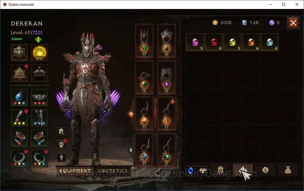 Diablo Immortal Accounts High-End NA-Chains Of Honor |60 (720) Tempest-Vanquisher|CR 42K|Reso 570|Inferno IV|1 13