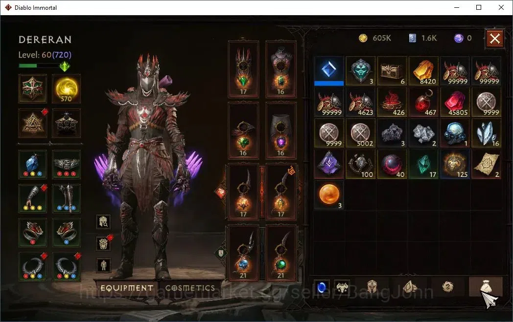 Diablo Immortal Accounts High-End NA-Chains Of Honor |60 (720) Tempest-Vanquisher|CR 42K|Reso 570|Inferno IV|1 14