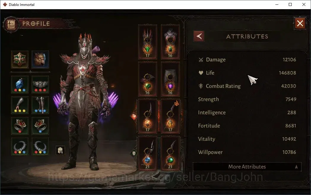 Diablo Immortal Accounts High-End NA-Chains Of Honor |60 (720) Tempest-Vanquisher|CR 42K|Reso 570|Inferno IV|1 3