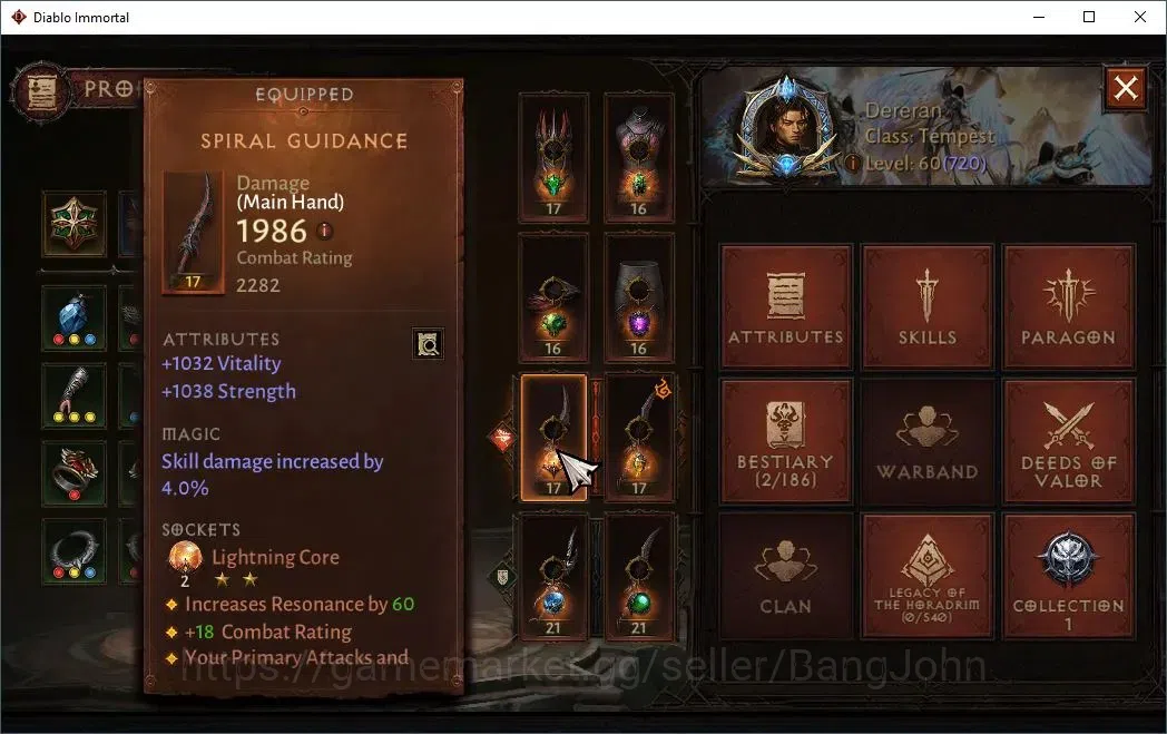 Diablo Immortal Accounts High-End NA-Chains Of Honor |60 (720) Tempest-Vanquisher|CR 42K|Reso 570|Inferno IV|1 4