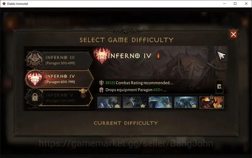 Diablo Immortal Accounts High-End NA-Chains Of Honor |60 (720) Tempest-Vanquisher|CR 42K|Reso 570|Inferno IV|1 6
