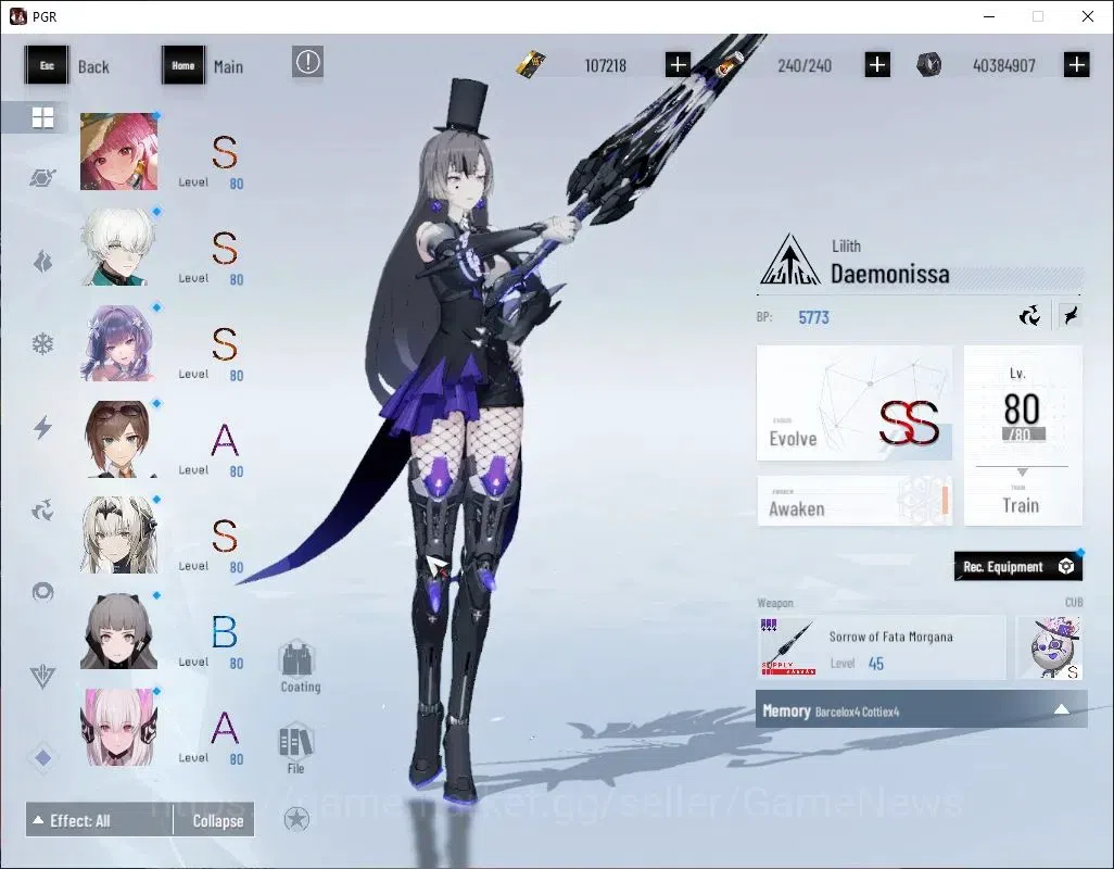 Punishing: Gray Raven Accounts End-Game EU|Lvl.99|107k BC 27,8k EC|[SS Watanabe,S Liv,S Teddy,SS Lilith,S Lucia CW,S 6