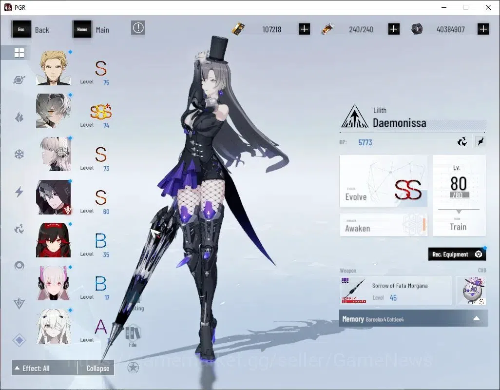 Punishing: Gray Raven Accounts End-Game EU|Lvl.99|107k BC 27,8k EC|[SS Watanabe,S Liv,S Teddy,SS Lilith,S Lucia CW,S 7