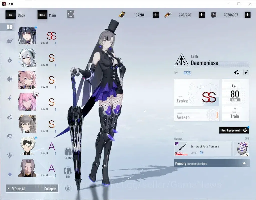 Punishing: Gray Raven Accounts End-Game EU|Lvl.99|107k BC 27,8k EC|[SS Watanabe,S Liv,S Teddy,SS Lilith,S Lucia CW,S 8