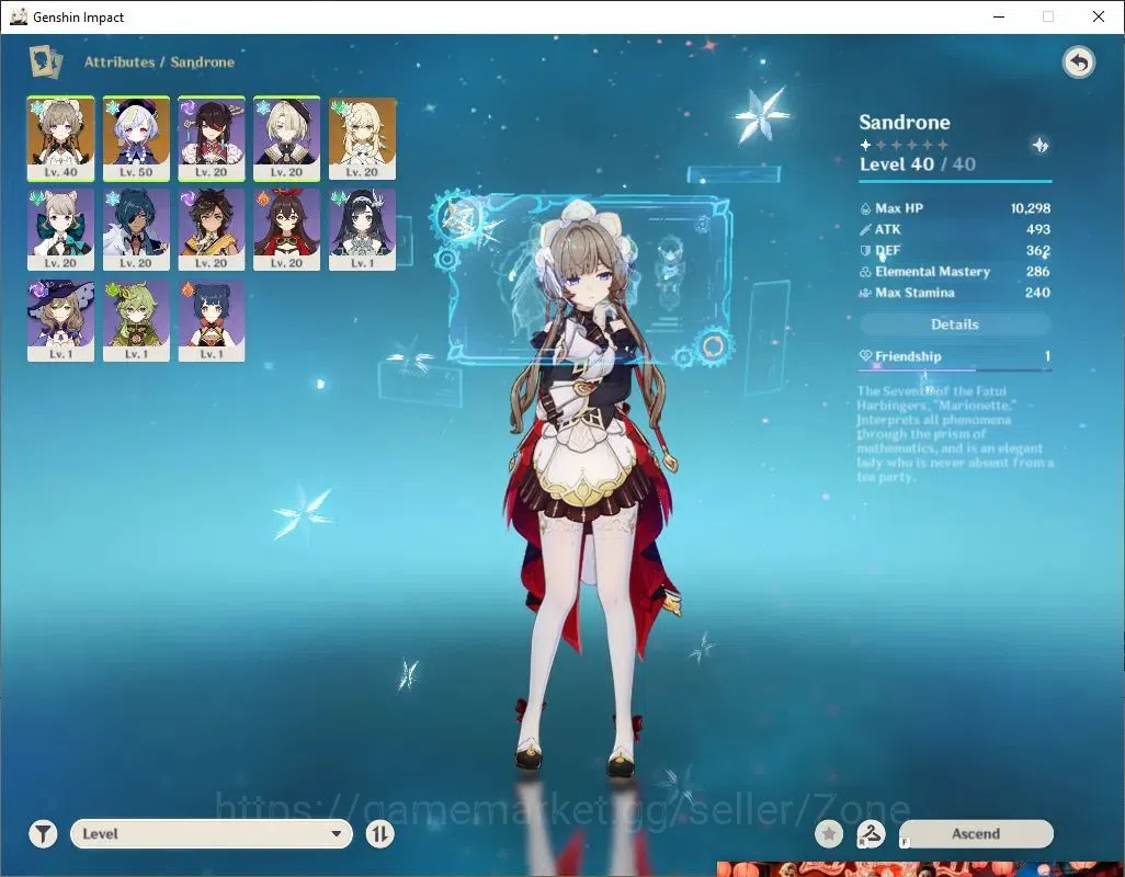 Genshin Impact Accounts Starter ASIA Starter|AR 34|0(*5 Char) + 1 Limited (Sandrone)+CharSTD (Qiqi,Beidou,ETC)|MC 1