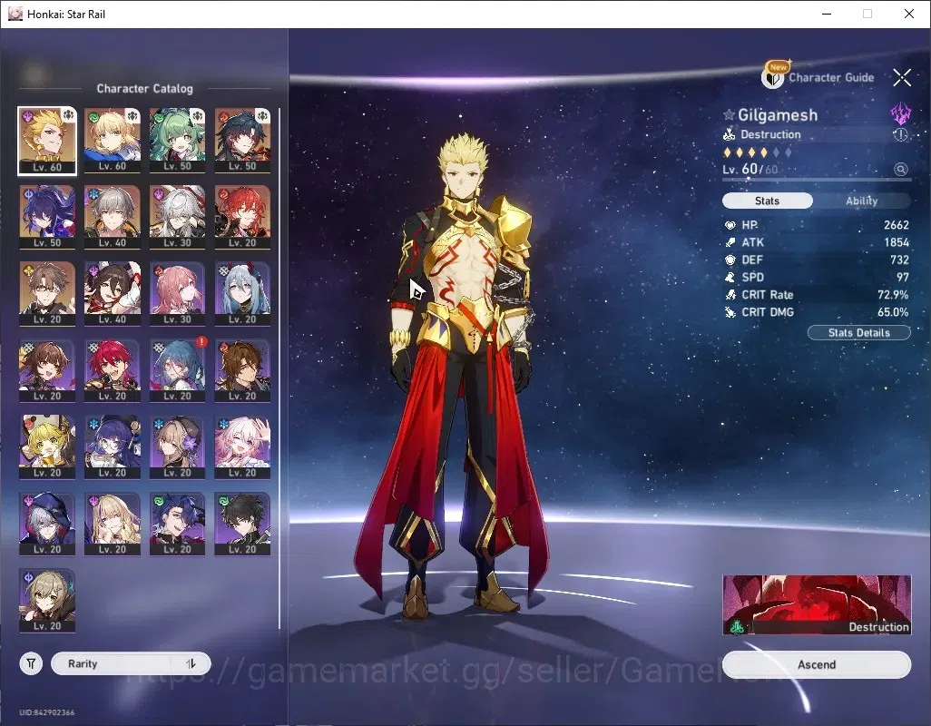 Honkai Star Rail Accounts Others Asia|TL 40|6 Limited|Gilgamesh,Mortenax Blade,Saber,Robin,Seele,Jingliu|Male MC|Take 1