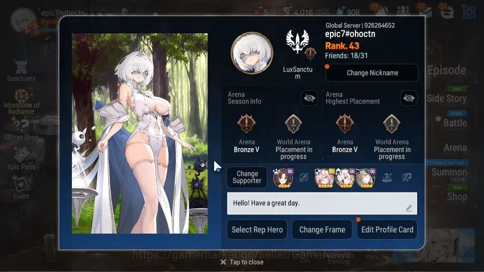 Epic Seven Accounts GLOBAL Unverif|New Era|6 ML(BArunka,LOTScales,NM L image 2