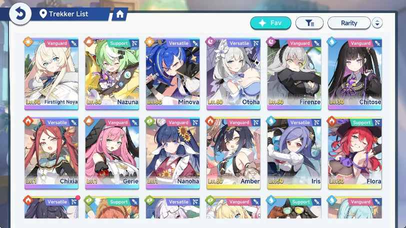 Stella Sora Accounts Global Lv 34|9 SSR, 4 Limited|(Firstlight Noya T5+Sign, Firenze T1+Sign, Otoha, Chitose)|Nanoha 1