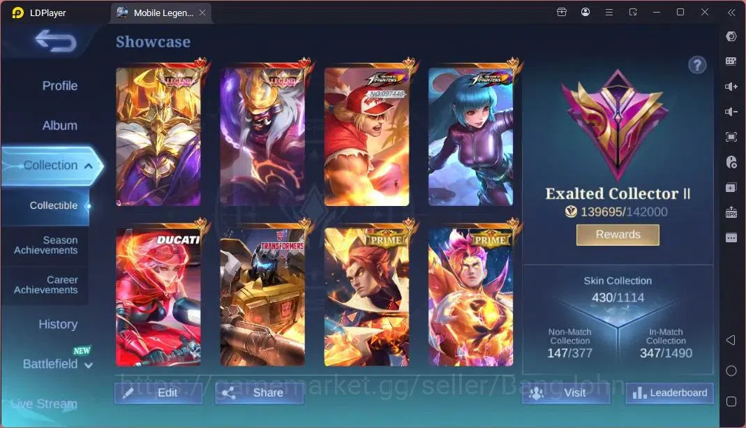 Mobile Legends: Bang Bang Accounts Global |Hero 132|Skin 430|Exalted|Legend Franco,Jo image 2