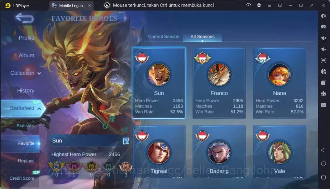 Mobile Legends: Bang Bang Accounts Global |Hero 132|Skin 430|Exalted|Legend Franco,Jo image 4